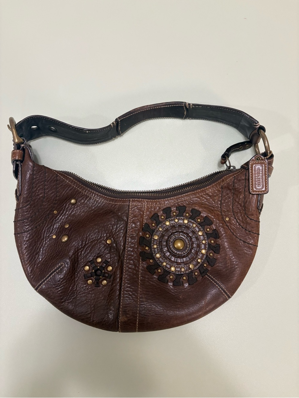 Coach Brown Leather Mia Soho Shoulder Bag with iStudded Medallion Detail